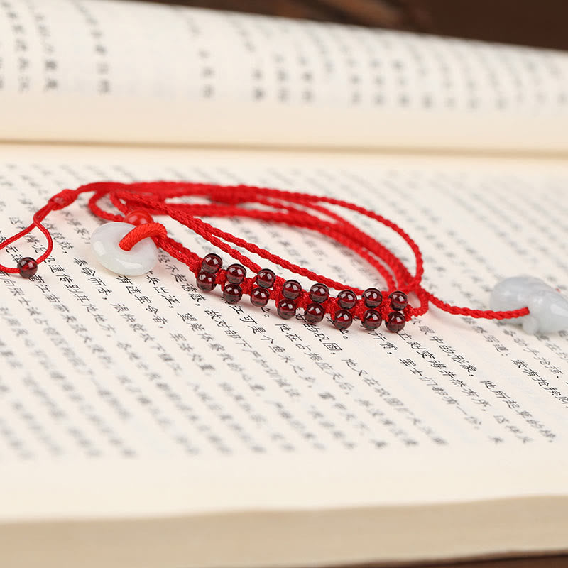 Wear FengShui Chinese Zodiac Natural Garnet Peace Buckle Blessing Red String Belly Chain