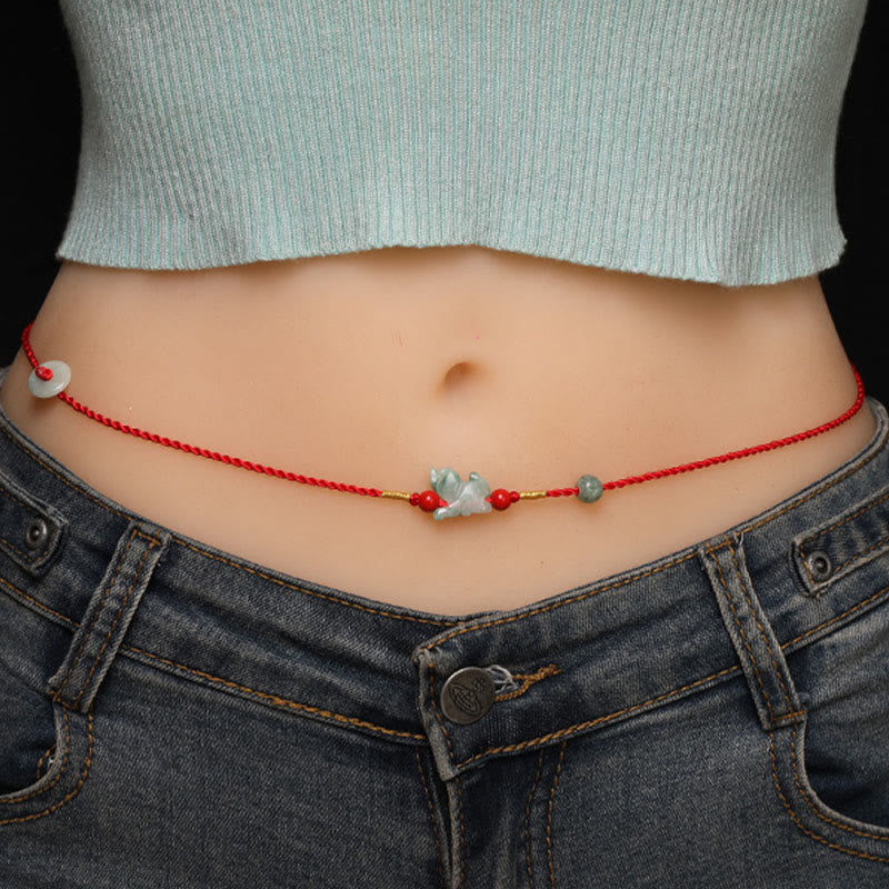 Wear FengShui Jade Peace Buckle Blessing Red String Belly Chain