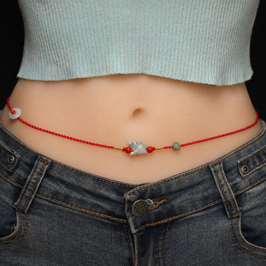 Wear FengShui Jade Peace Buckle Blessing Red String Belly Chain