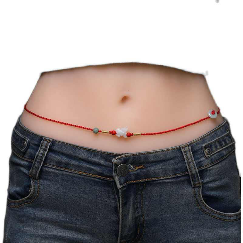 Wear FengShui Jade Peace Buckle Blessing Red String Belly Chain