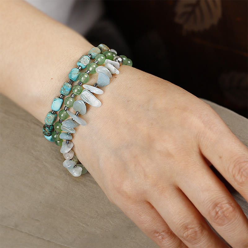 Wear FengShui Green Emperor Stone Green Aventurine Happiness Triple Wrap Bracelet