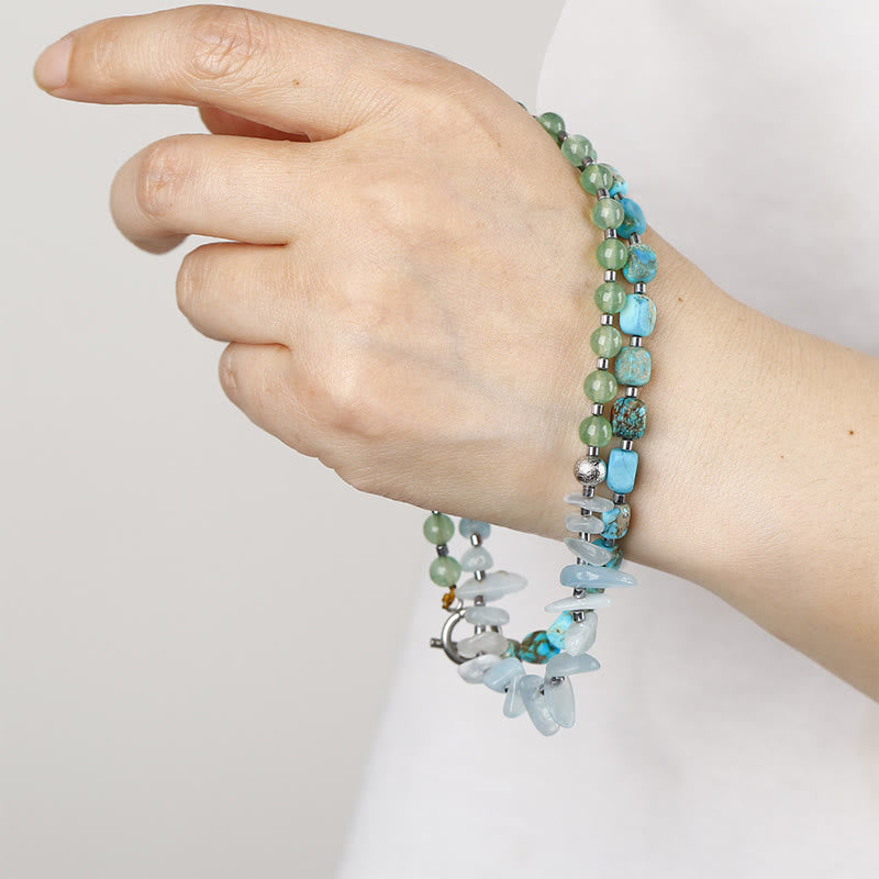 Wear FengShui Green Emperor Stone Green Aventurine Happiness Triple Wrap Bracelet