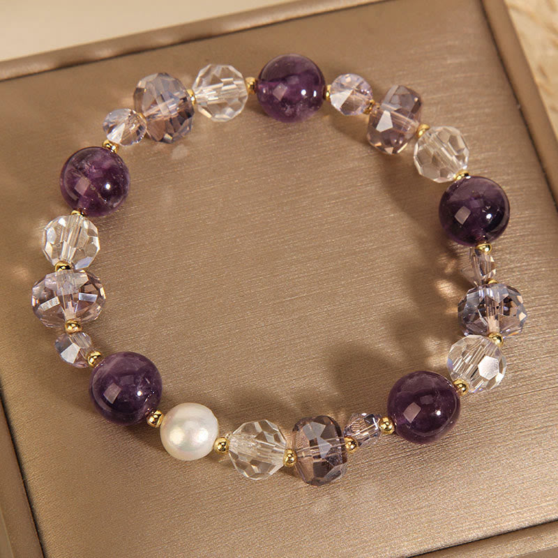 Wear FengShui Amethyst White Crystal Pearl Communication Bracelet