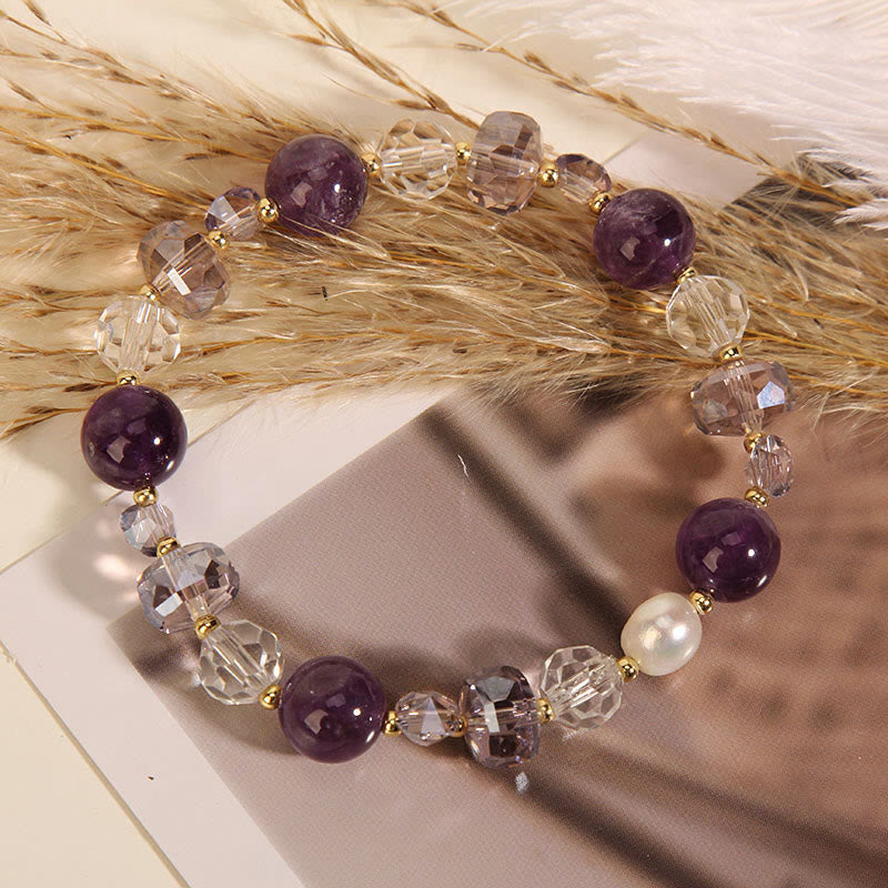 Wear FengShui Amethyst White Crystal Pearl Communication Bracelet