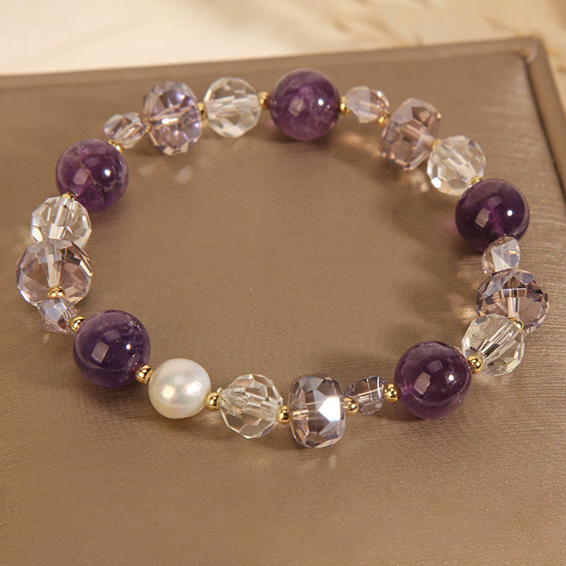 Wear FengShui Amethyst White Crystal Pearl Communication Bracelet