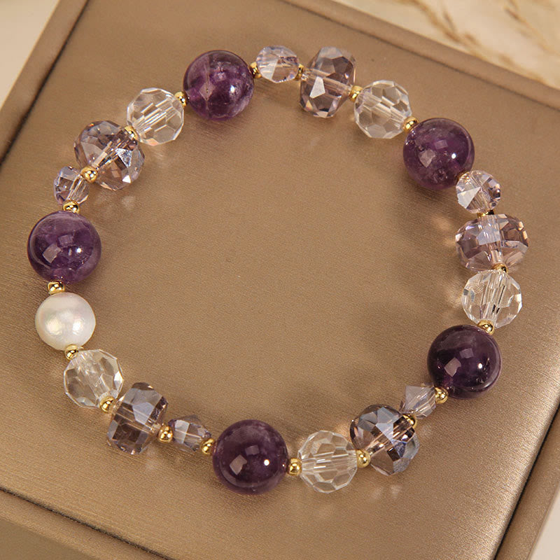 Wear FengShui Amethyst White Crystal Pearl Communication Bracelet
