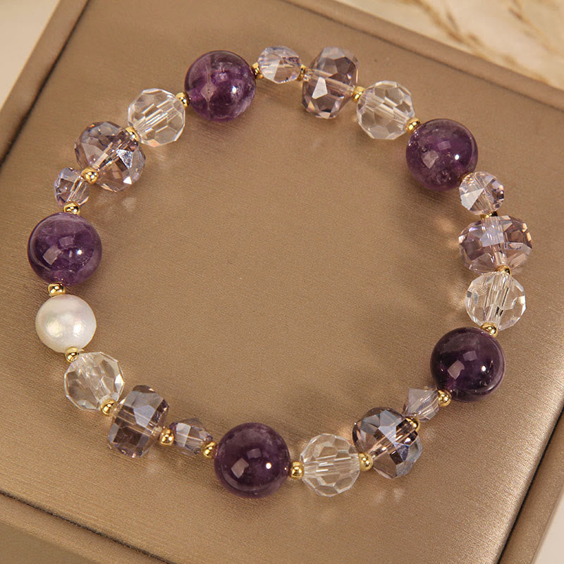 Wear FengShui Amethyst White Crystal Pearl Communication Bracelet
