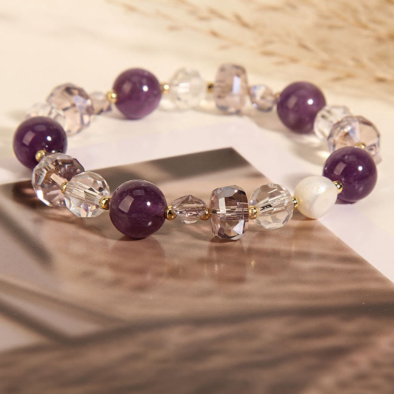Wear FengShui Amethyst White Crystal Pearl Communication Bracelet