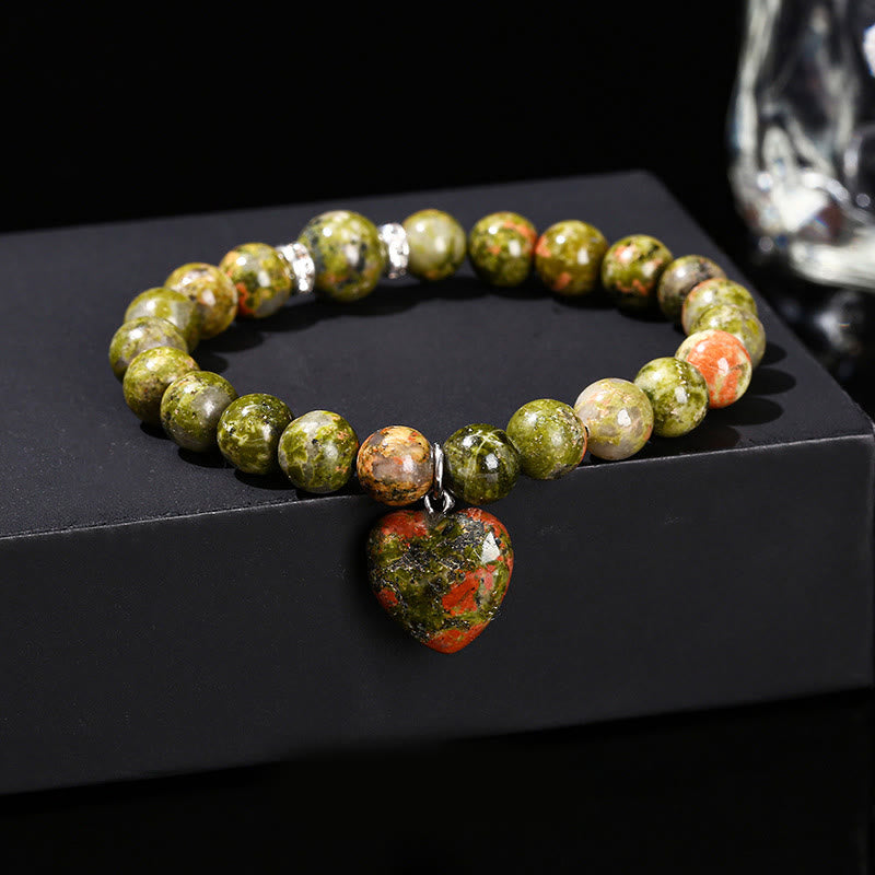 Wear FengShui Various Crystal Green Aventurine Love Heart Balance Bracelet