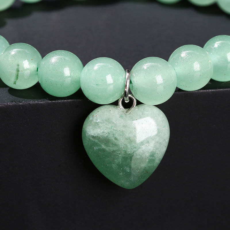 Wear FengShui Various Crystal Green Aventurine Love Heart Balance Bracelet