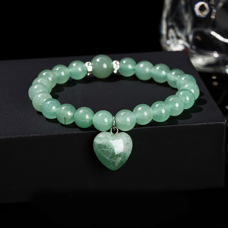 Wear FengShui Various Crystal Green Aventurine Love Heart Balance Bracelet