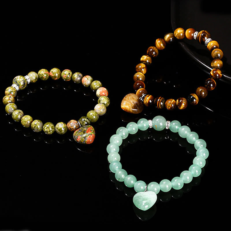 Wear FengShui Various Crystal Green Aventurine Love Heart Balance Bracelet
