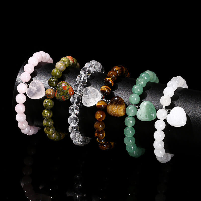 Wear FengShui Various Crystal Green Aventurine Love Heart Balance Bracelet