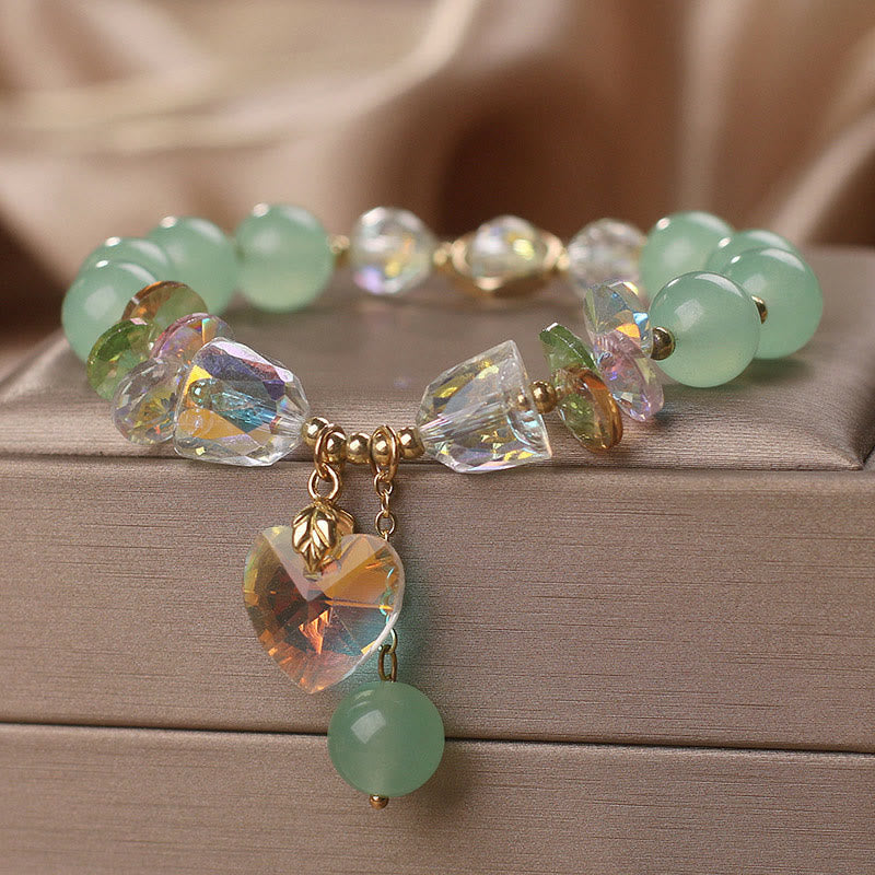 Wear FengShui Aquamarine Green Crystal Love Heart Charm Healing Bracelet