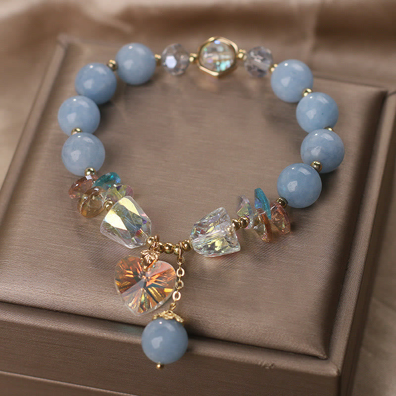 Wear FengShui Aquamarine Green Crystal Love Heart Charm Healing Bracelet