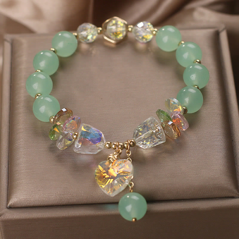 Wear FengShui Aquamarine Green Crystal Love Heart Charm Healing Bracelet