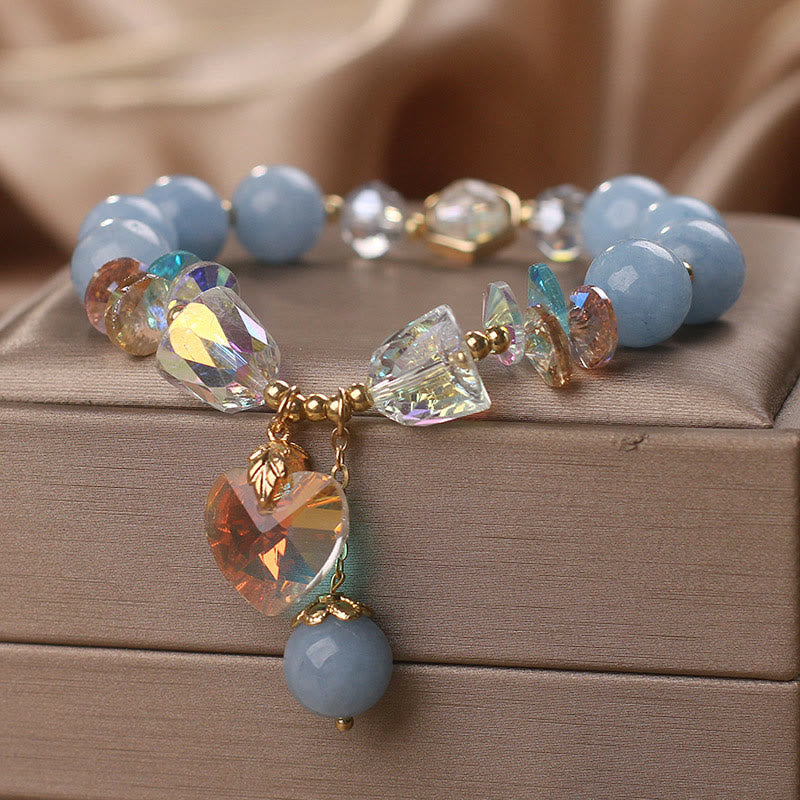 Wear FengShui Aquamarine Green Crystal Love Heart Charm Healing Bracelet