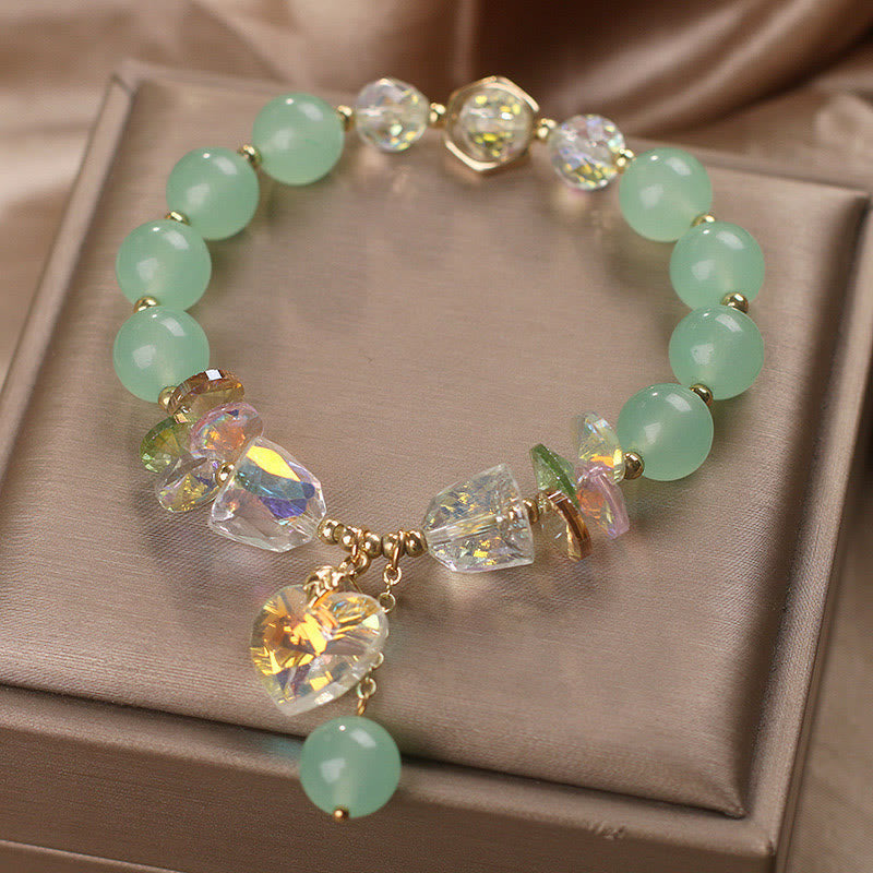 Wear FengShui Aquamarine Green Crystal Love Heart Charm Healing Bracelet