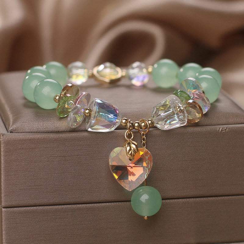 Wear FengShui Aquamarine Green Crystal Love Heart Charm Healing Bracelet