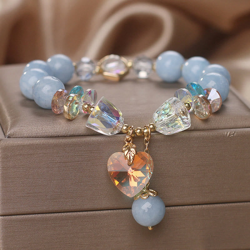 Wear FengShui Aquamarine Green Crystal Love Heart Charm Healing Bracelet