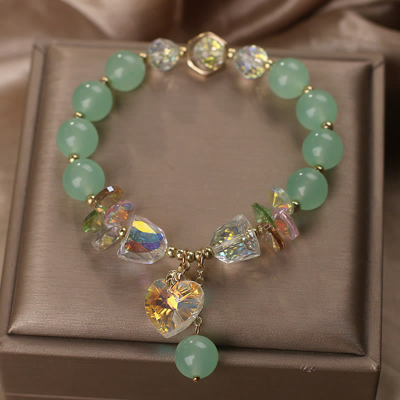 Wear FengShui Aquamarine Green Crystal Love Heart Charm Healing Bracelet