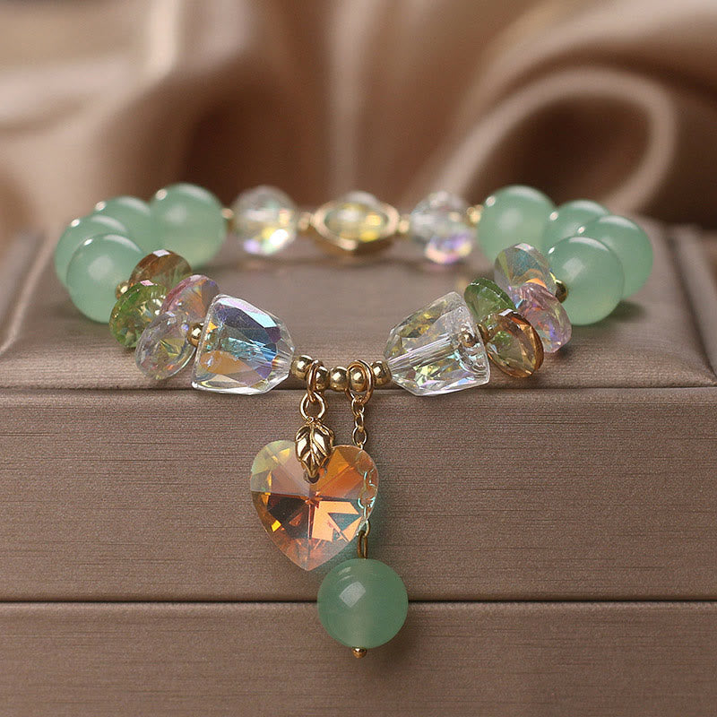 Wear FengShui Aquamarine Green Crystal Love Heart Charm Healing Bracelet