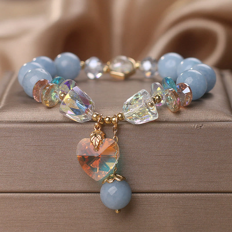 Wear FengShui Aquamarine Green Crystal Love Heart Charm Healing Bracelet