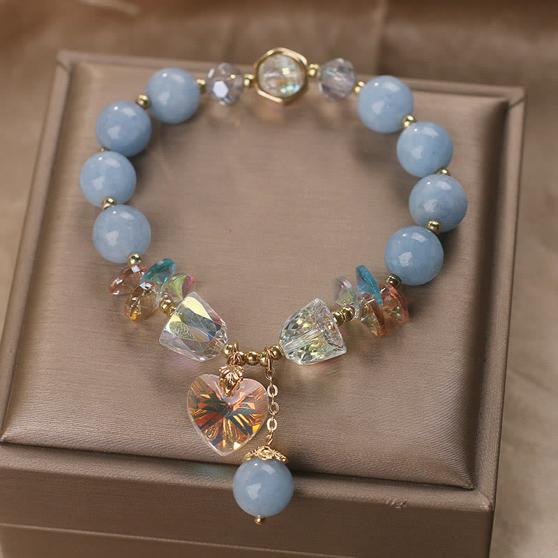 Wear FengShui Aquamarine Green Crystal Love Heart Charm Healing Bracelet