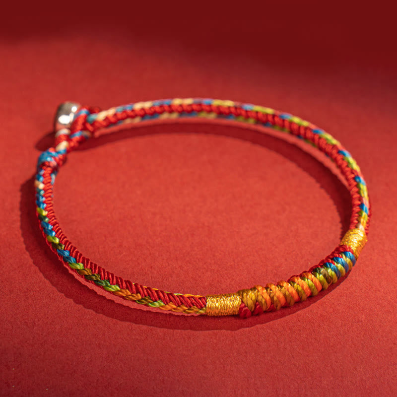 Wear FengShui Multicolor Red String Alloy 925 Sterling Silver Buckle Protection Bracelet