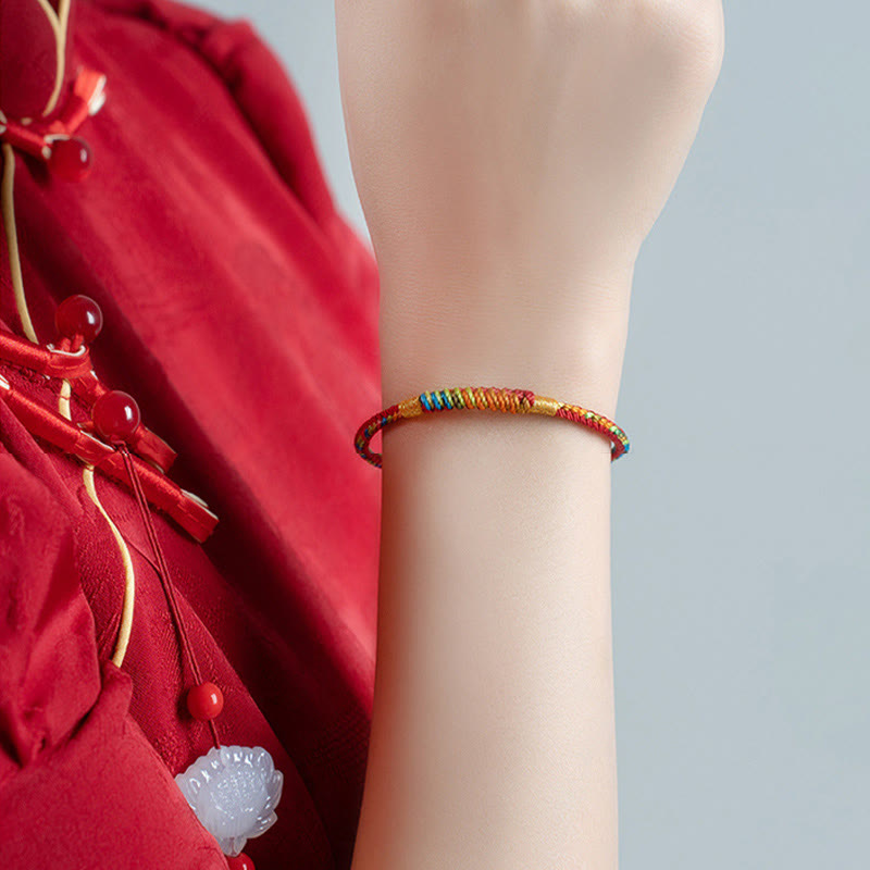 Wear FengShui Multicolor Red String Alloy 925 Sterling Silver Buckle Protection Bracelet