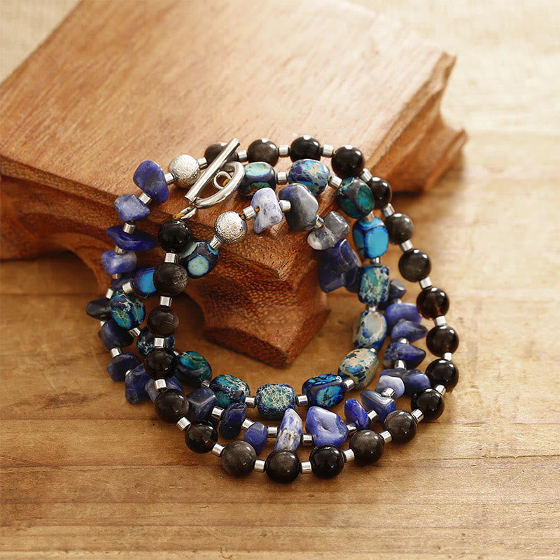 Wear FengShui Emperor Stone Sodalite Gold Sheen Obsidian Balance Triple Wrap Bracelet