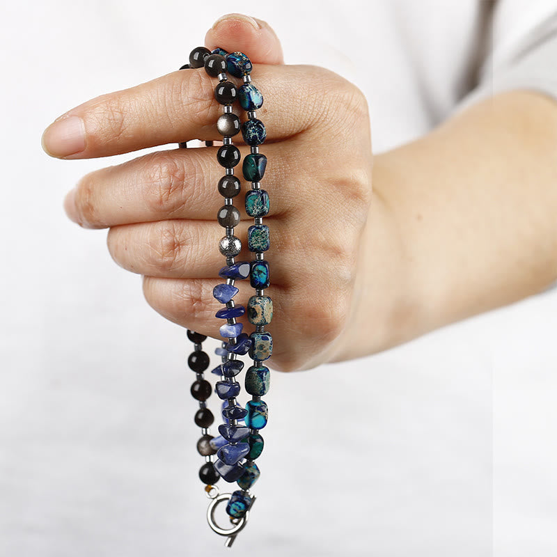 Wear FengShui Emperor Stone Sodalite Gold Sheen Obsidian Balance Triple Wrap Bracelet
