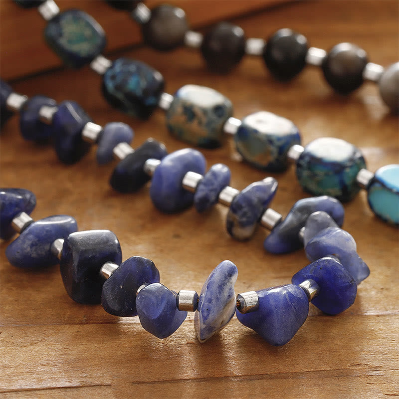 Wear FengShui Emperor Stone Sodalite Gold Sheen Obsidian Balance Triple Wrap Bracelet