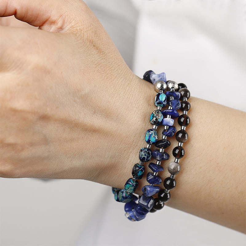 Wear FengShui Emperor Stone Sodalite Gold Sheen Obsidian Balance Triple Wrap Bracelet