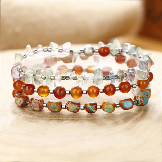 Wear FengShui Fluorite Red Agate Emperor Stone Power Triple Wrap Bracelet