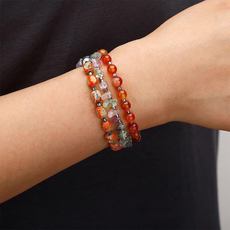 Wear FengShui Fluorite Red Agate Emperor Stone Power Triple Wrap Bracelet