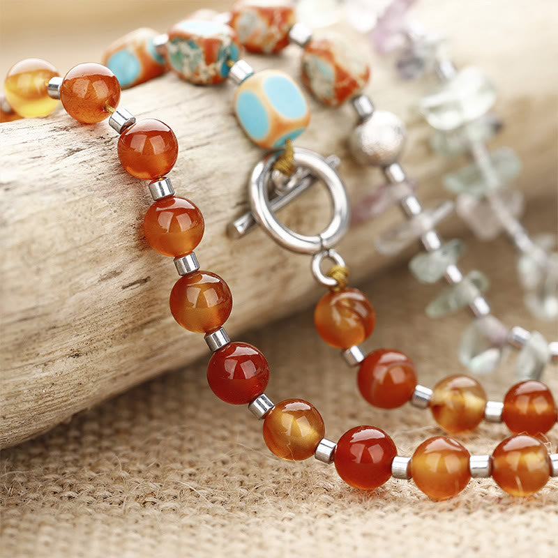 Wear FengShui Fluorite Red Agate Emperor Stone Power Triple Wrap Bracelet