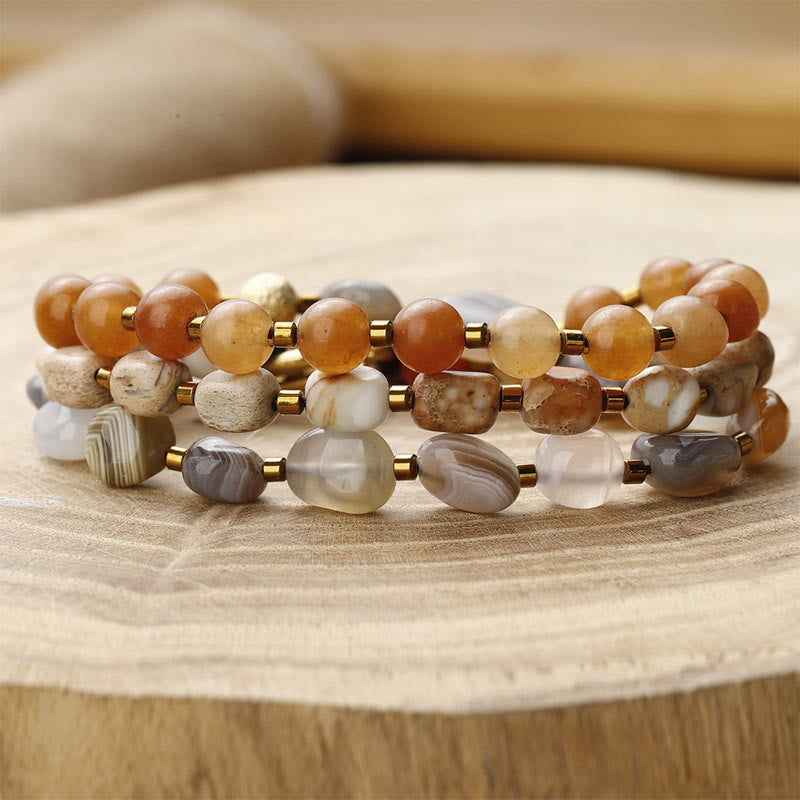 Wear FengShui Botswana Agate Red Agate  Emperor Stone Creativity Triple Wrap Bracelet