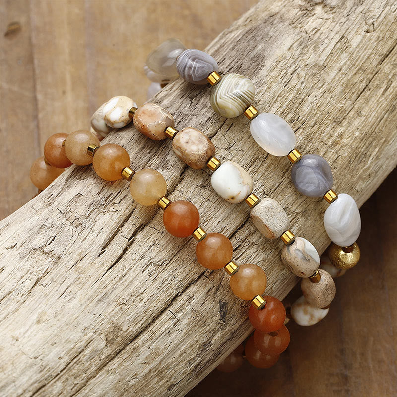 Wear FengShui Botswana Agate Red Agate  Emperor Stone Creativity Triple Wrap Bracelet
