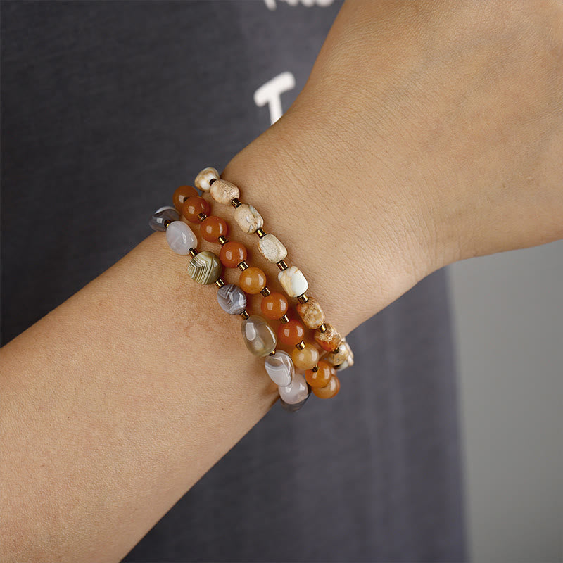 Wear FengShui Botswana Agate Red Agate  Emperor Stone Creativity Triple Wrap Bracelet