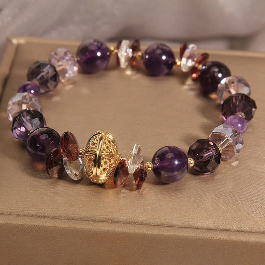 Wear FengShui Amethyst Red Crystal White Crystal Pumpkin Inner Peace And Healing Bracelet