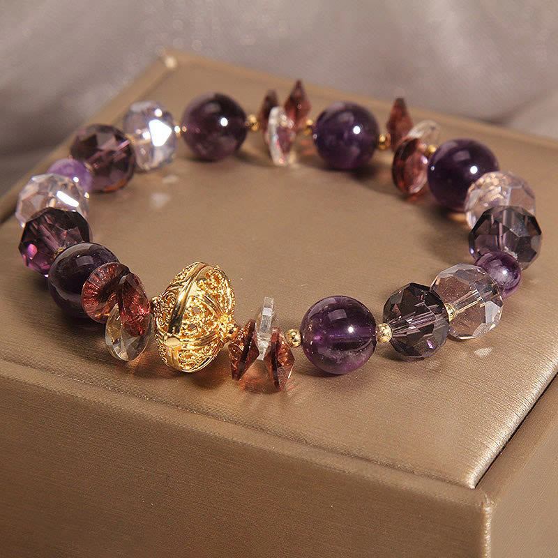 Wear FengShui Amethyst Red Crystal White Crystal Pumpkin Inner Peace And Healing Bracelet