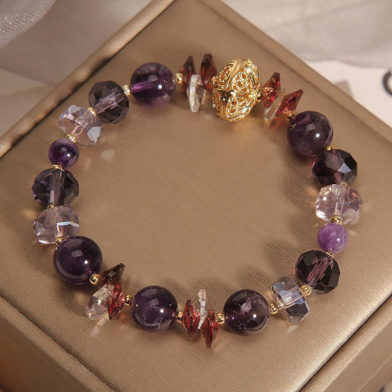 Wear FengShui Amethyst Red Crystal White Crystal Pumpkin Inner Peace And Healing Bracelet