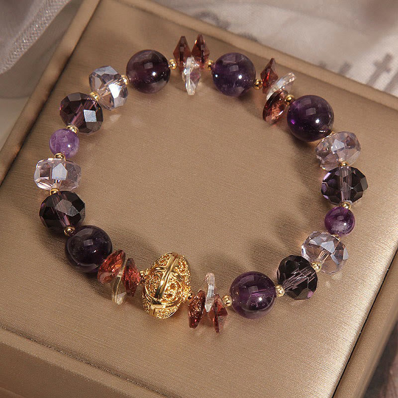 Wear FengShui Amethyst Red Crystal White Crystal Pumpkin Inner Peace And Healing Bracelet