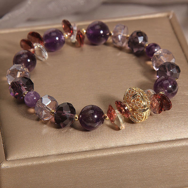 Wear FengShui Amethyst Red Crystal White Crystal Pumpkin Inner Peace And Healing Bracelet