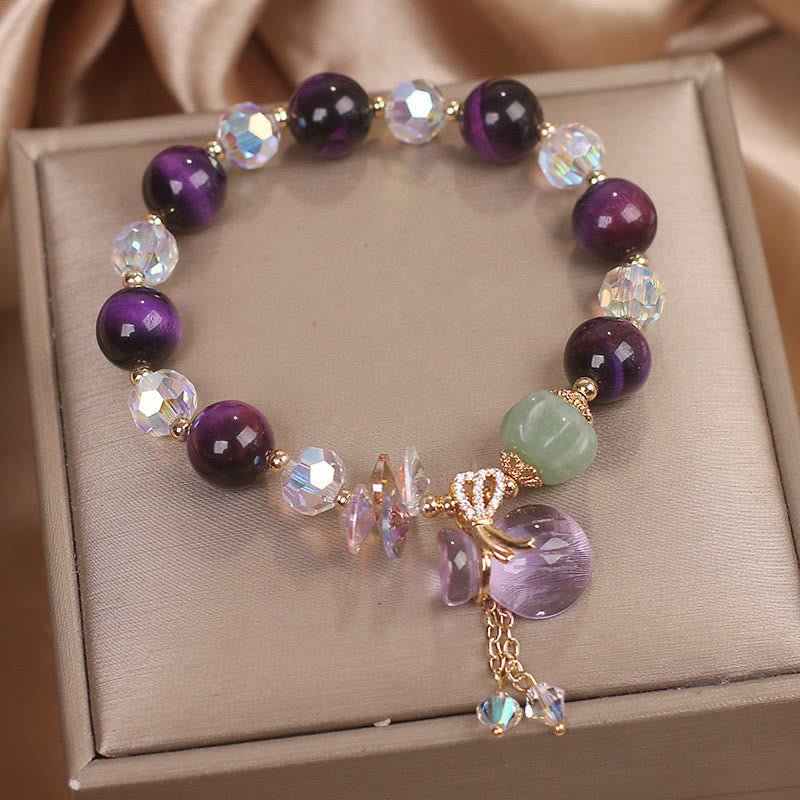 Wear FengShui Purple Tiger Eye White Crystal Amethyst Jade Bravery Bracelet