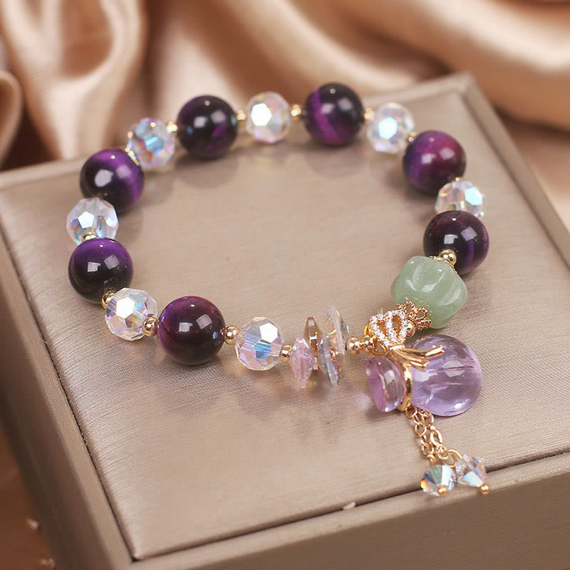 Wear FengShui Purple Tiger Eye White Crystal Amethyst Jade Bravery Bracelet