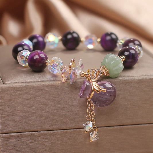 Wear FengShui Purple Tiger Eye White Crystal Amethyst Jade Bravery Bracelet