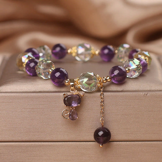 Wear FengShui Amethyst White Crystal Fox Meditation Bracelet