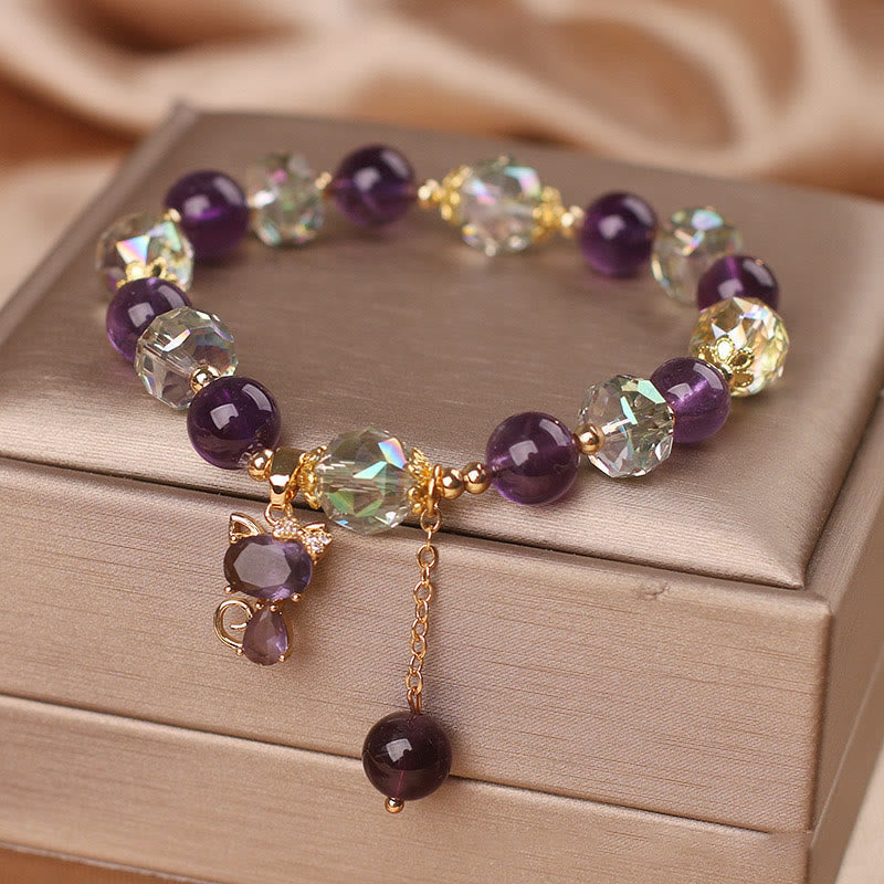 Wear FengShui Amethyst White Crystal Fox Meditation Bracelet